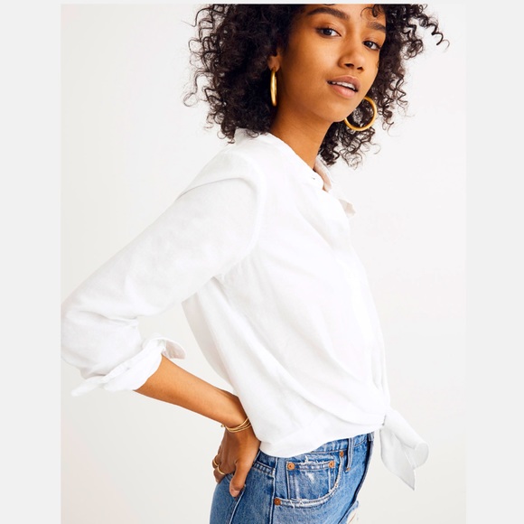 Madewell Tops - NWT Madewell White Tie-Front Shirt in White